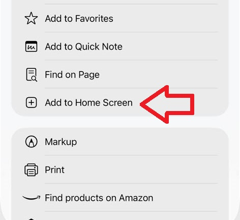 Share sheet with Add to Home Screen highlighted